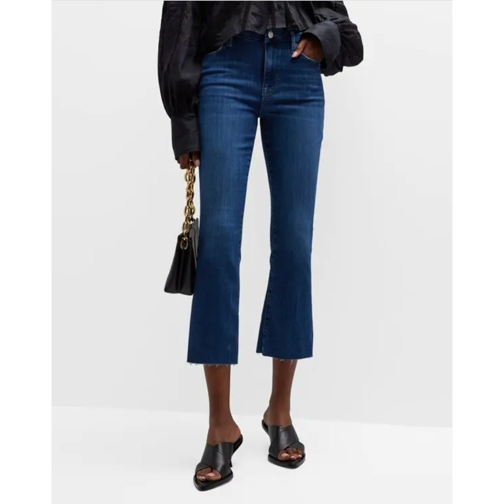 FRAME Le Crop Mini Boot High Rise Raw Hem Jeans Women's Size 30 Denim Dark Wash